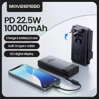 MOVESPEED MSP17 EU PD22.5W 38.5Wh 10000mAh Vouwbare Plug in Powerbank met Geïntegreerde Type C Kabel Slimme Voedingsweer