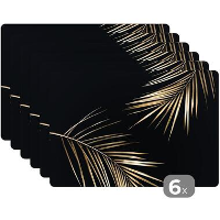 MuchoWow Placemat (6stuks) 45x30cm Bladeren Planten Goud Zwart