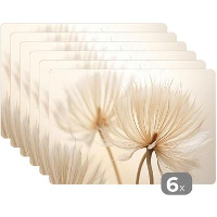 MuchoWow Placemat (6stuks) 45x30cm Bloemen Beige Natuur