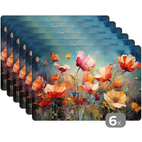 MuchoWow Placemat (6stuks) 45x30cm Bloemen Watercolor Kunst