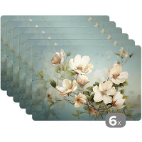 MuchoWow Placemat (6stuks) 45x30cm Bloemen Wit Natuur Vintage