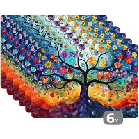MuchoWow Placemat (6stuks) 45x30cm Boom Kleurrijk Bloemen