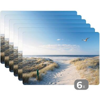 MuchoWow Placemat (6stuks) 45x30cm Duin Meeuw Strand Zee Zon
