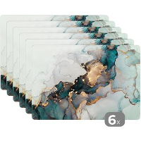 MuchoWow Placemat (6stuks) 45x30cm Marmer print Goud Blauw