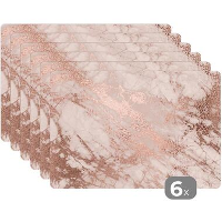 MuchoWow Placemat (6stuks) 45x30cm Marmer Roze Luxe Marmerlook