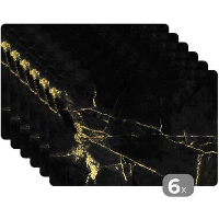 MuchoWow Placemat (6stuks) 45x30cm Marmer Zwart Goud Luxe