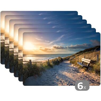 MuchoWow Placemat (6stuks) 45x30cm Zonsondergang Strand Duin
