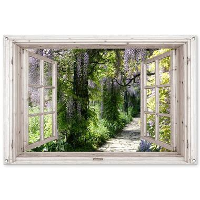 MuchoWow Tuinposter 120x80cm Blauwe regen Bloemen Doorkijk