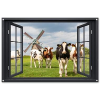 MuchoWow Tuinposter 120x80cm Doorkijk Koe Molen Koeien