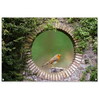 MuchoWow Tuinposter 120x80cm Vogel Doorkijk Roodborstje