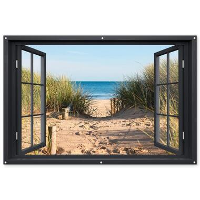 MuchoWow Tuinposter 180x120cm Doorkijk Strand Zee Zand Water