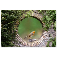 MuchoWow Tuinposter 180x120cm Vogel Doorkijk Roodborstje
