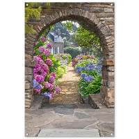 MuchoWow Tuinposter 80x120cm Bloemen Doorkijk Hortensia Zomer