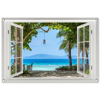 MuchoWow Tuinposter 90x60cm Doorkijk Boom Zee Palmboom