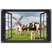 MuchoWow Tuinposter 90x60cm Doorkijk Koe Molen Koeien