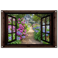 MuchoWow Tuinposter 90x60cm Hortensia Doorkijk Bloemen Paars