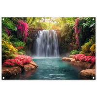 MuchoWow Tuinposter 90x60cm Waterval Natuur Planten Jungle