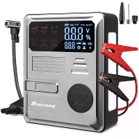 MUDIRO 6000A Auto Jump Starter met Luchtcompressor 150PSI PD30W Snelladen 2 LED lampen Slim Display voor Auto's Motoren
