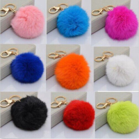Multicolor Rabbit Fur Ball Plush Key Chain For Handbag Phone Pendant