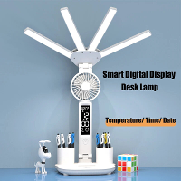 Multifunctionele Bureauklok 4 Hoofden LED Oogbescherming Bureaulamp met Intelligent Display Touch Bediening 80 LED's 3 L
