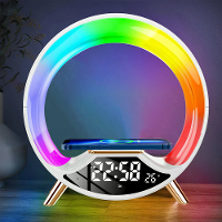 Multifunctionele RGB LED Nachtlamp Klok met Bluetooth Speaker Kleurrijke Sfeerverlichting Draadloos Opladen Telefoon Sne