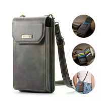 Multifunctionele verstelbare band schoudertas 7,3 inch smartphones tas RFID blokker portemonnee kaarten portemonnee draa