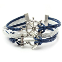 Multilayer Anchor Rudder Infinite Symbol Handmade Leather Bracelet