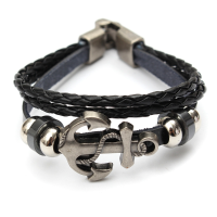 Multilayer Braided Leather Alloy Anchor Beads Bracelet For Men Women