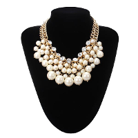 Multilayer Pearl Bead Crystal Collar Necklace Gold Plated Chain