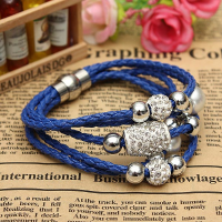 Multilayer Rhinestone Pearl Beads Bangle Braided Leather Bracelet