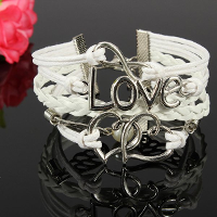 Multilayer White Love 8 Heart Wings Pearl Leather Bracelet