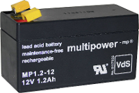 Multipower PB 12 1,2 4,8 Loodaccu 12 V 1.2 Ah Loodvlies (AGM) (b x h x d) 97 x 59 x 43 mm Kabelschoen 4.8 Mm Onderhoudsvrij, Geringe zelfontlading,