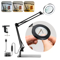 MUSTOOL 10X vergrootglas met basis,vergrootlamp met klem,5In grote optische glazen lens,3 kleurmodi met traploze dimfunc