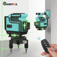MUSTOOL 12 Lijn 360° Horizontaal Verticaal Kruis 3D Groen Licht Laserwaterpasmeting met 2 batterijen EU stekker