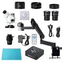 MUSTOOL 3.5X   90X Articulerende Arm Paal Klem Zoom Simul Focal Trinoculair 4K Stereo Microscoop + 34MP Video Camera Voo