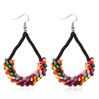 National Style Colorful Wooden Beads Ear Drop Handmade Earrings