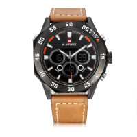 Naviforce 9043 Leather Band Alarm Analog Digital Watch