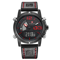 Naviforce 9095 Fashion Sports Men Watch Casual Leather Band Sports Dual Movement Wristwatch