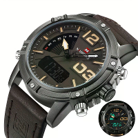 NAVIFORCE Fashion Sport Digitale Horloges Analoge Datum Klok Luminous Waterdicht Echte Leren Band Horloge voor Mannelijk
