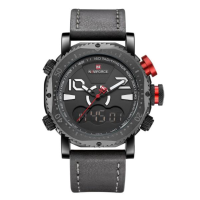 Naviforce Nf9094 Fashion Men Digital Watch Leather Strap Dual Display Sport Watch