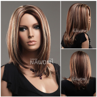 Nawomi 100% Kanekalon Hair Wig Highlights Color Synthetic Parted Middle Medium Long Straight
