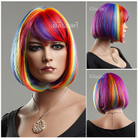 Nawomi Colorful Bob Rainbow 100% Kanekalon Synthetic Hair Wig Short Highlights Cosplay