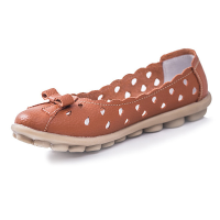 New Women Breathable Soft Comfortable Hollow Out Leather Flat Slip On Shoes