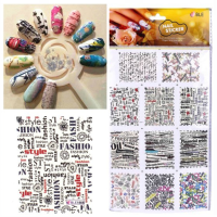 Newspaper Design Letter Water Transfer Stamp Printing Nail Art Sticker