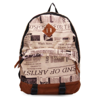 Newspaper Print Canvas Schoolbag Backpack