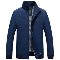 Nian Jeep Mens Stand Collar Jacket Solid Color Spring Autumn Casual Polyester Coat