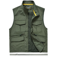 Nianjeep Mesh Thin Vest Detachable Multi Pocket Stand Collar Solid Color Waistcoat