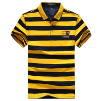 Summer Mens Casual Striped Short Sleeve T Shirt Classic Turn Down Polo Shirt