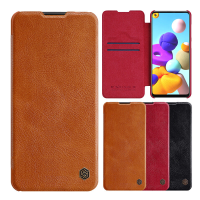 Nillkin voor Samsung Galaxy A21s Case Bumper Flip schokbestendig met kaartsleuf PU lederen volledige dekking beschermhoe