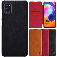 Nillkin voor Samsung Galaxy A31 Case Bumper Flip schokbestendig met kaartsleuf PU lederen volledige dekking beschermhoes